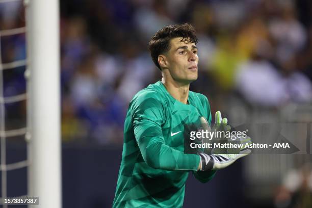 Kepa Arrizabalaga of Chelsea during the pre-season friendly match between Chelsea FC and Borussia Dortmund at Soldier Field on August 2, 2023 in...