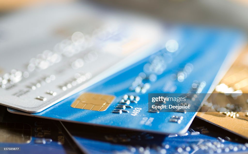 Several Credit Cards Selective Focus