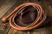 Leather Whip and Hat