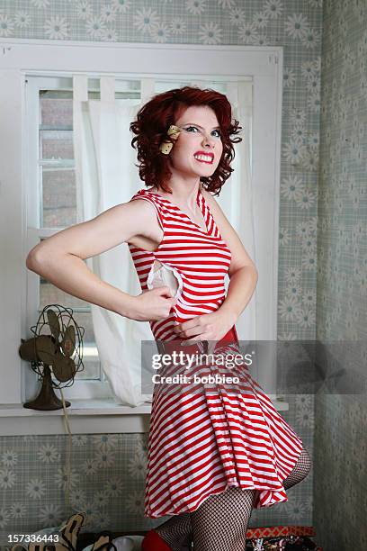 retro getting dressed - skimpy dress stock pictures, royalty-free photos & images