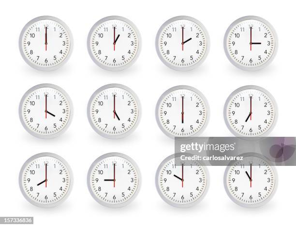 twelve clocks, 12 hours. - an evening with 7 at 7 on the 7th stockfoto's en -beelden