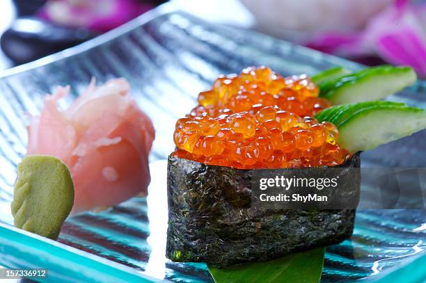 sushi with red caviar - wasabi stock pictures, royalty-free photos & images