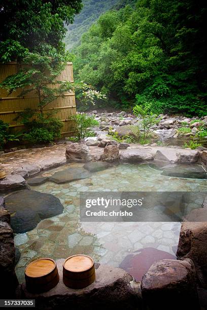 outdoor hot springs bath - hakone, japan - fuji hakone izu national park stock pictures, royalty-free photos & images