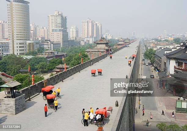 xi'an china city wall - castle wall stock pictures, royalty-free photos & images