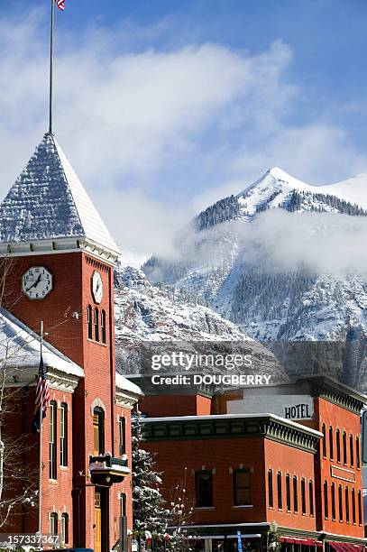 winter main street telluride - telluride stock pictures, royalty-free photos & images