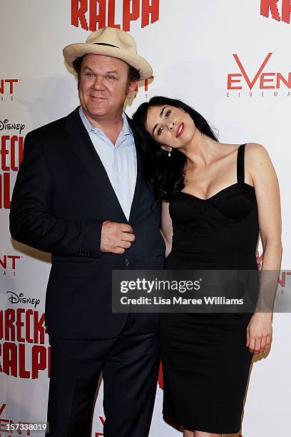 John C Reilly and Sarah Silverman arrive at the "Wreck It Ralph" Australian premiere on December 2, 2012 in Sydney, Australia.