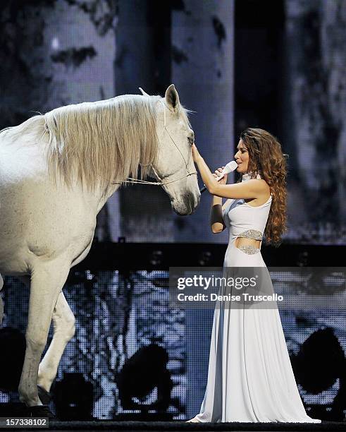 Singer Shania Twain performs during the debut of her residency show "Shania: Still the One" at The Colosseum at Caesars Palace on December 1, 2012 in...