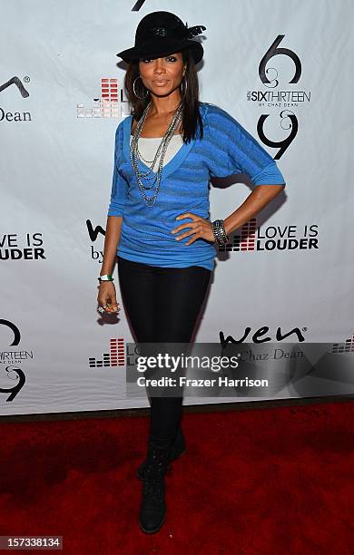 Actress Sundra Oakley arrives at Chaz Dean's Holiday Party Benefitting the Love is Louder Movement on December 1, 2012 in Los Angeles, California.
