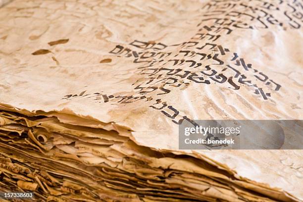 old hebrew manuscript circa 10th century pentateuch - hebrew script stock pictures, royalty-free photos & images