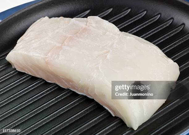 raw fillet of halibut - halibut stock pictures, royalty-free photos & images