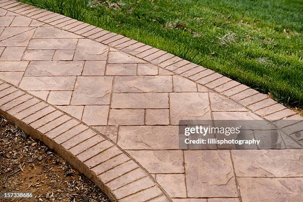 stamped concrete sidewalk - brick pathway stock pictures, royalty-free photos & images