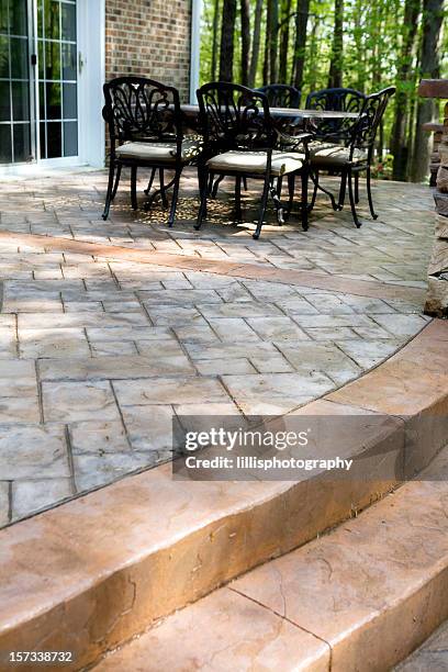 stamped concrete patio and terrace - brick patio stock pictures, royalty-free photos & images