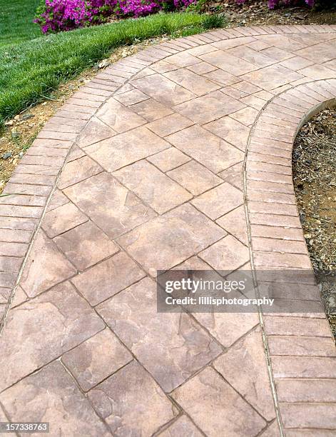 stamped concrete sidewalk - concrete footpath stock pictures, royalty-free photos & images