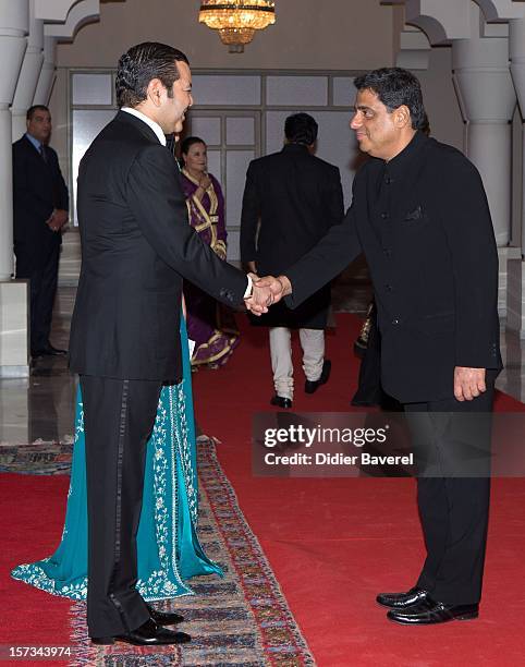 Prince Moulay Rachid of Morocco greets Indian actors before the Gala Dinner at the Tribute to Hindi Cinema ceremony at the 12th Marrakech...
