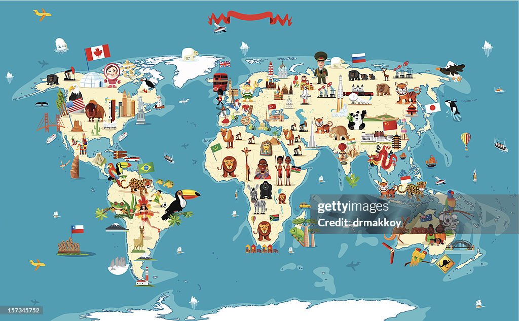 Cartoon Map Of World High-Res Vector Graphic - Getty Images