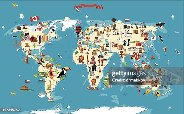 cartoon map of world - iran china stock illustrations