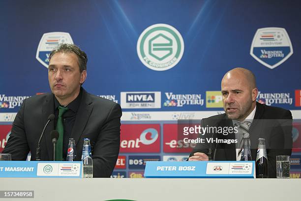 Coach Robbert Maaskant of FC Groningen, Coach Peter Bosz of Heracles Almelo during the Dutch Eredivisie match between FC Groningen and Heracles...