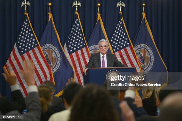 Federal Reserve Chairman Jerome Powell speaks during a news conference after a Federal Open Market Committee meeting on July 26, 2023 in Washington,...