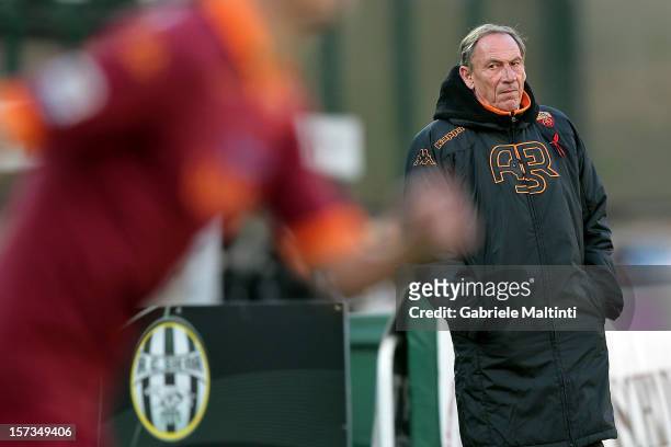 Roma head coach Zdenek Zeman looks during the Serie A match between AC Siena and AS Roma at Stadio Artemio Franchi on December 2, 2012 in Siena,...