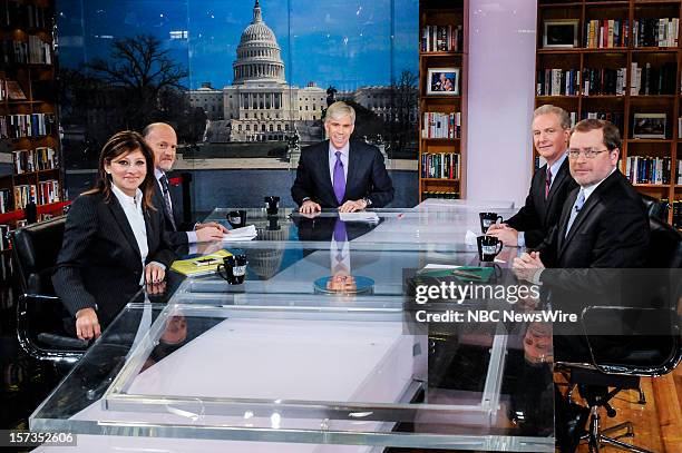 Pictured: – Maria Bartiromo, Host, CNBC’s “Closing Bell”, Jim Cramer, Host, CNBC’s “Mad Money”, moderator David Gregory, Rep. Chris Van Hollen,...