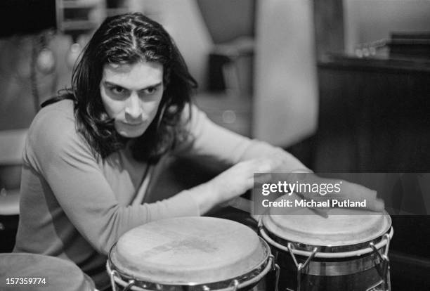 Percussionist Mickey Finn of British glam rock group T-Rex, at the Chateau d'Herouville recording studio, France, 23rd October 1972. The group are...