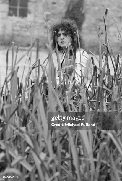 Singer Marc Bolan of British glam rock group T-Rex, at the Chateau d'Herouville recording studio, France, 23rd October 1972. The group are recording...