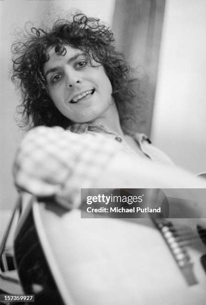 Singer Marc Bolan of British glam rock group T-Rex, at the Chateau d'Herouville recording studio, France, 23rd October 1972. The group are recording...