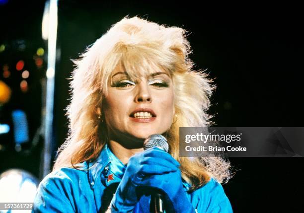 Debbie Harry of Blondie photographed at Blanford Studios in Marylebone, London on 8th March 1978 during the making of a pop promo for their single...