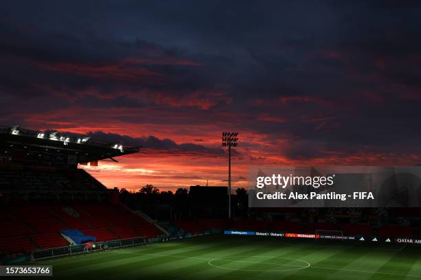 General view as the sun sets at Hindmarsh Stadium on July 27, 2023 in Adelaide, Australia.