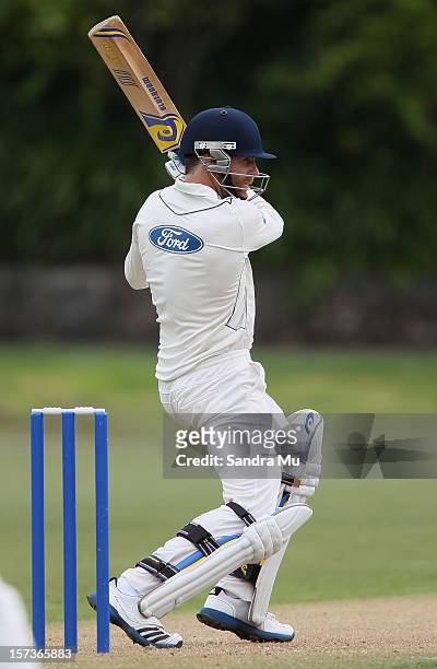 Aaron Redmond of Otago bats during the Plunket Shield match between the Auckland Aces and Otago Volts at Eden Park Field 2 on December 3, 2012 in...