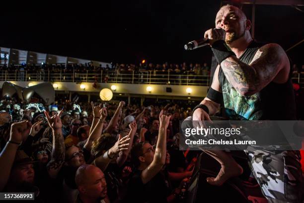 Vocalist Ivan Moody of Five Finger Death Punch performs onboard Shiprocked cruise on November 29, 2012 in Fort Lauderdale, Florida.