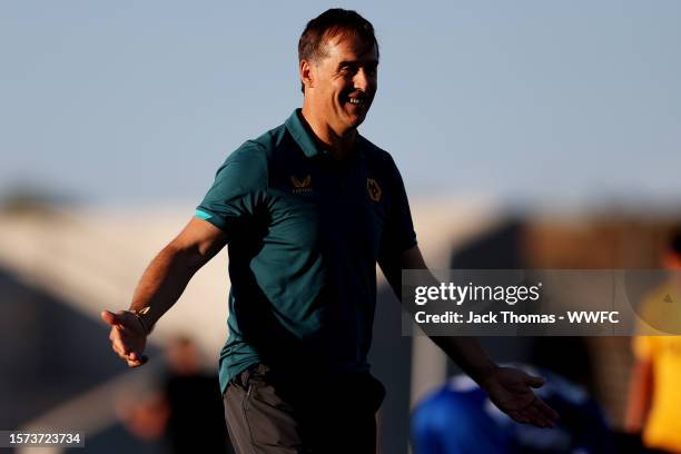 Julen Lopetegui, Manager of Wolverhampton Wanderers reacts during the pre-season friendly match between FC Porto and Wolverhampton Wanderers at...