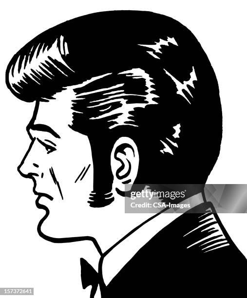 ilustraciones, imágenes clip art, dibujos animados e iconos de stock de perfil de pelo oscuro hombre con y sideburns pompadour. - patillas pelo facial