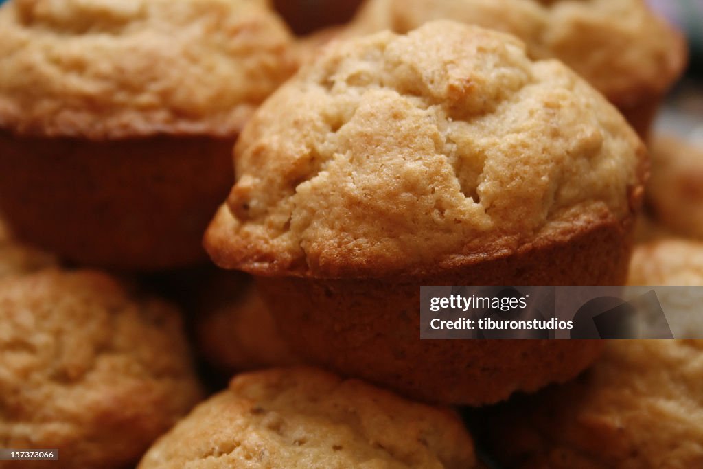 Many fresh baked banana muffins