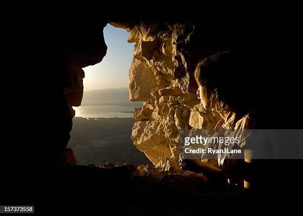 travel discovery in ancient stone window - israel nature stock pictures, royalty-free photos & images