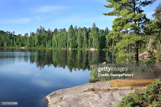 beautiful summer morning on a wilderness lake - minnesota stockfoto's en -beelden