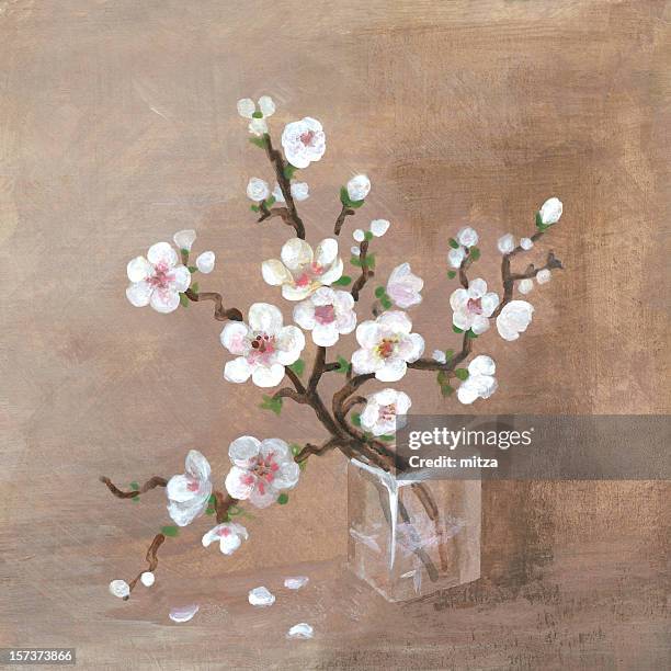 cherry flowers arrangement - beige flowers stock illustrations
