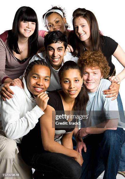 teenage students: school friends posing for a group portrait - skolfoto bildbanksfoton och bilder
