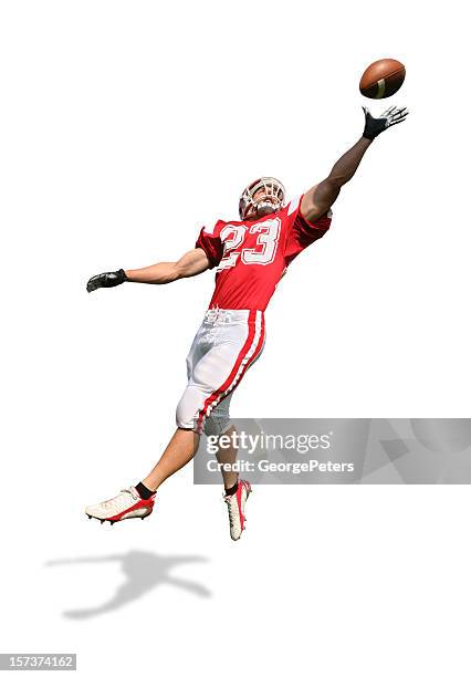 fantastic catch with clipping path - wide receiver athlete stockfoto's en -beelden