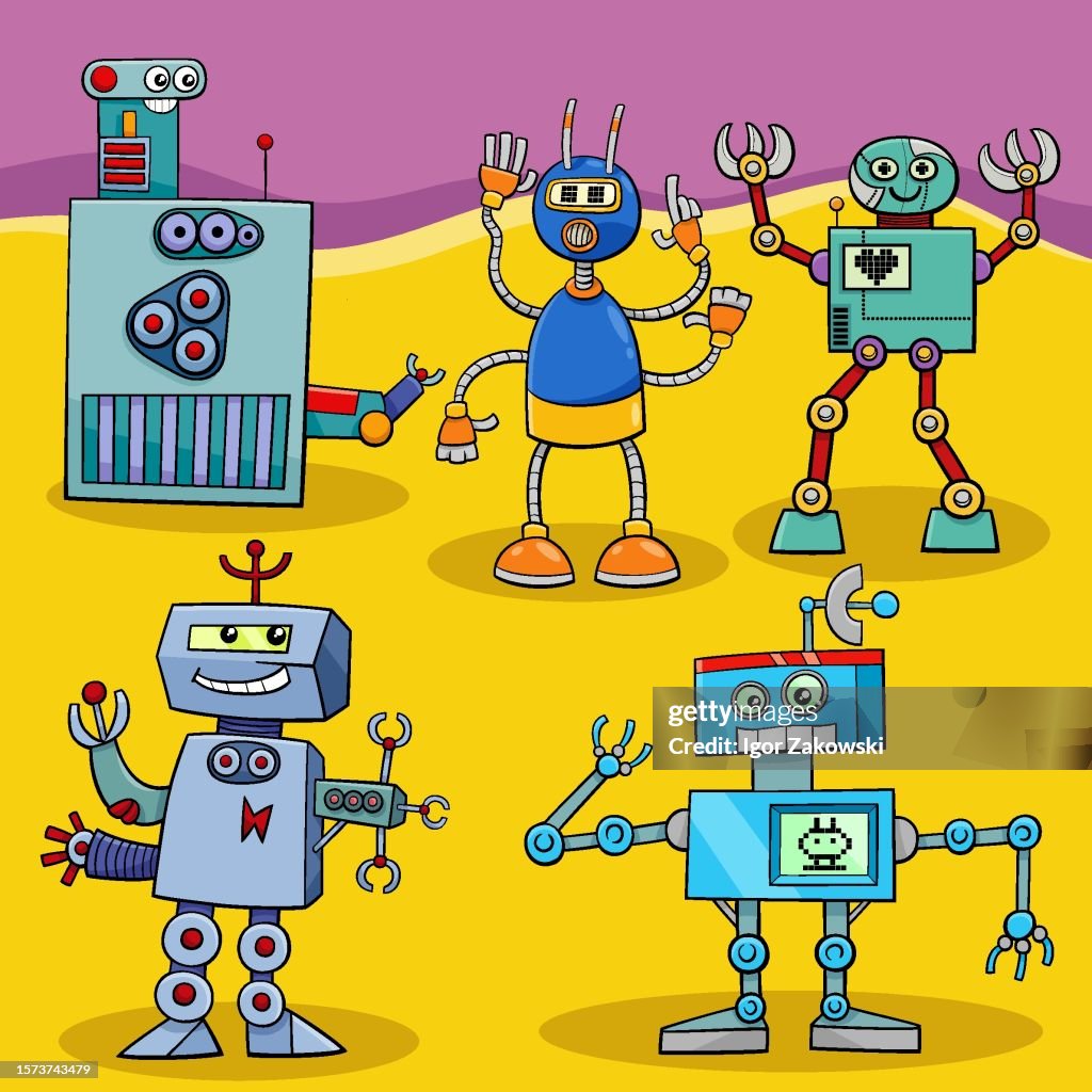 Robor In Cartoons Cartoon Robots And Droids Comic Characters Group High-Res Vector ...