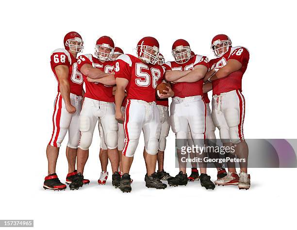 offensive line with clipping path - american football lineman stockfoto's en -beelden
