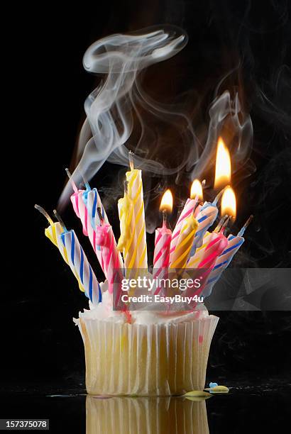 messy birthday cake - birthday candle stock pictures, royalty-free photos & images