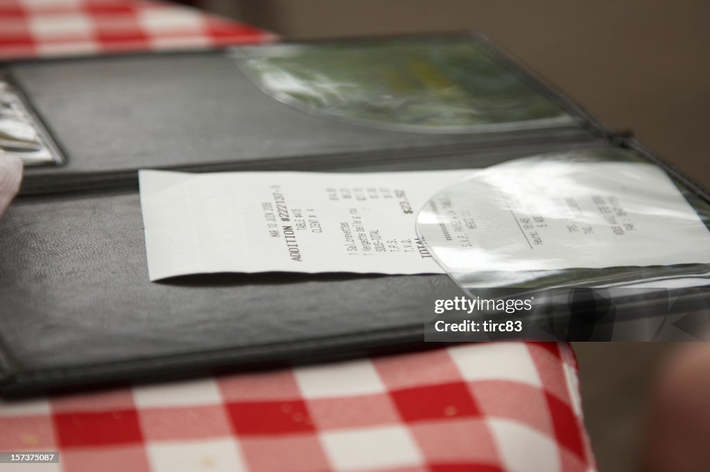 Restaurant check on patterned cloth