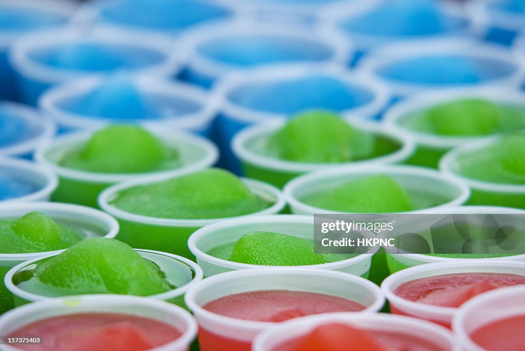 Ice-cold slushy drinks, shaved ice.