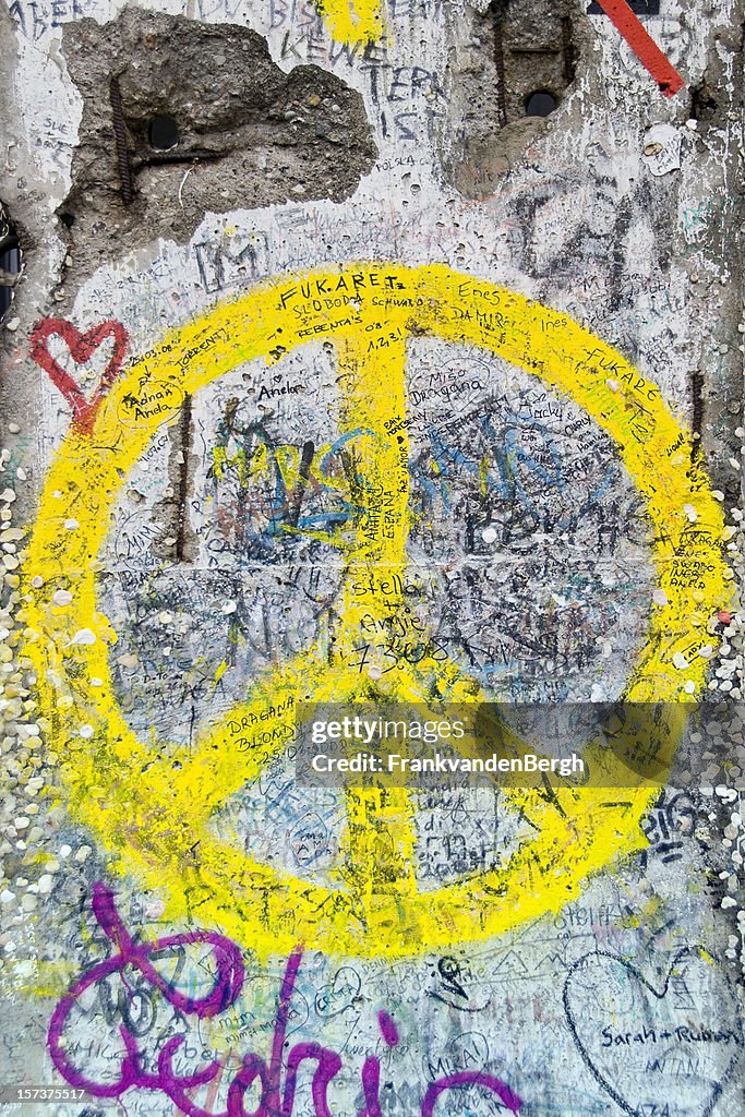 Yellow Peace Sign on Berlin Wall