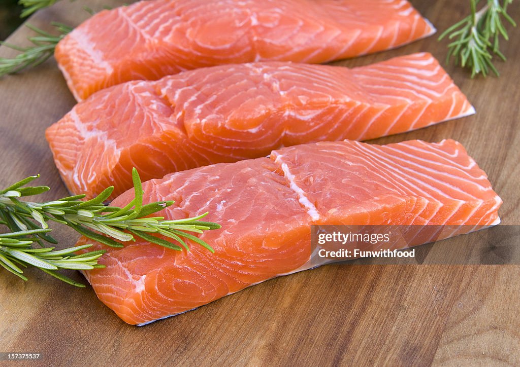 Fresh Wild Salmon Steak & Raw Fish Fillet, Healthy Food Preparation