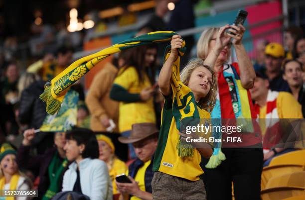 Australia fans show their support prior to the FIFA Women's World Cup Australia & New Zealand 2023 Group B match between Australia and Nigeria at...