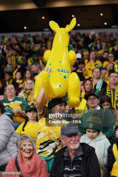 Australia fans show their support prior to the FIFA Women's World Cup Australia & New Zealand 2023 Group B match between Australia and Nigeria at...