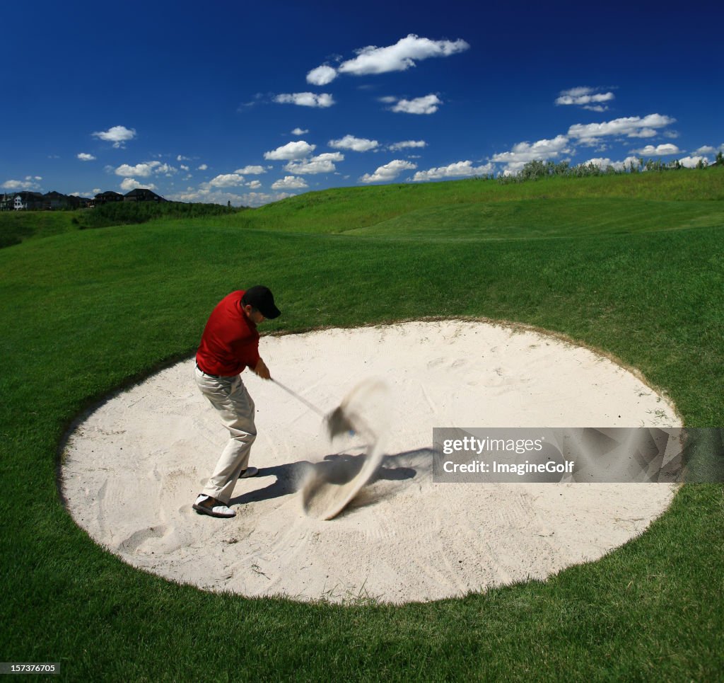 Male Caucasian Playing Bunker Shot