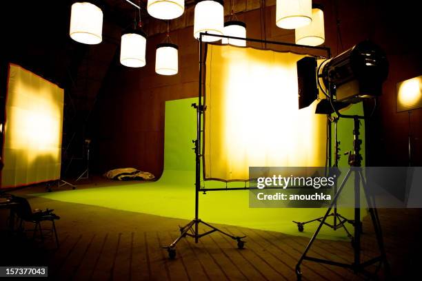 filming on chromakey - television studio lights stock pictures, royalty-free photos & images